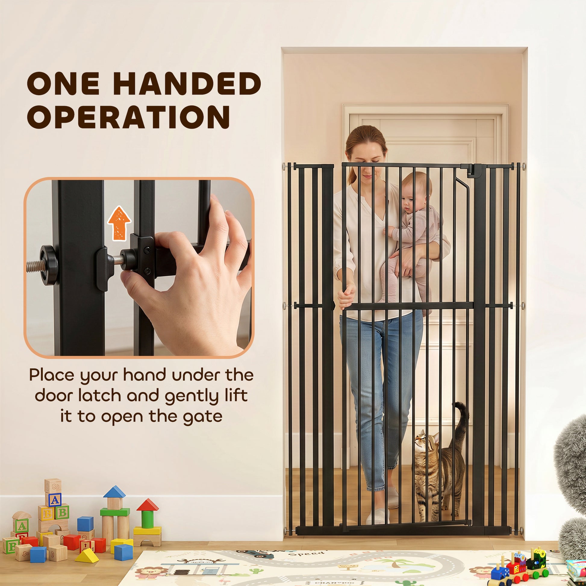 63" Extra Tall Pet Gate 30-41" Wide Adjustable Baby Gate Pressure Mounted for Doorways, Hallways, Stairs