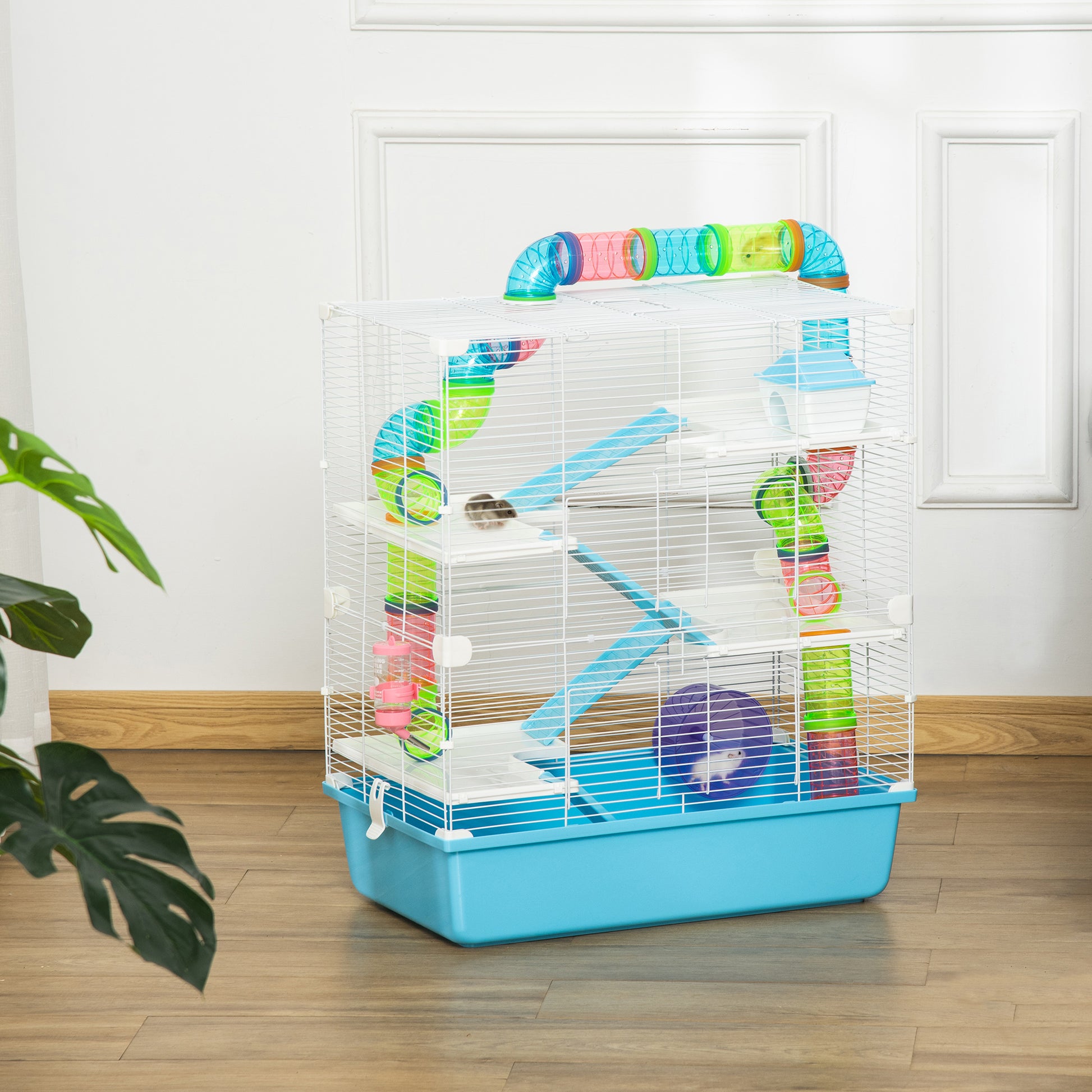 23" Large Hamster Cage, Small Animal House, 5-Level Gerbil Haven, Tunnel Tube System, with Water Bottle, Exercise Wheel,