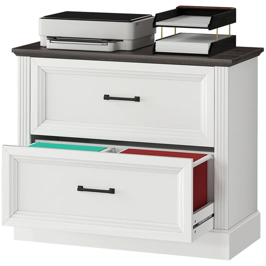 Lateral Filing Cabinet, Farmhouse File Cabinet with 2 Silent Drawers for Letter/A4/Legal Size Files, White