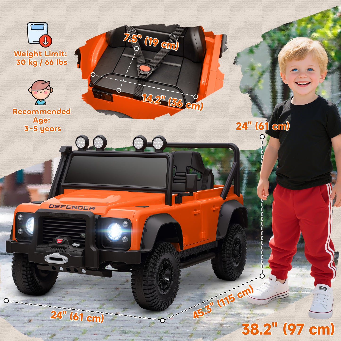 Qaba Land Rover Licensed Kids Ride on Truck with Remote Control, Spring Suspension, LED Lights, 3 Speed for Ages 3-5, Or