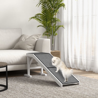 Pet Ramp Bed Steps for Dogs Cats Non-slip Carpet Top Platform Pine Wood 59"L x 16"W x 20"H White