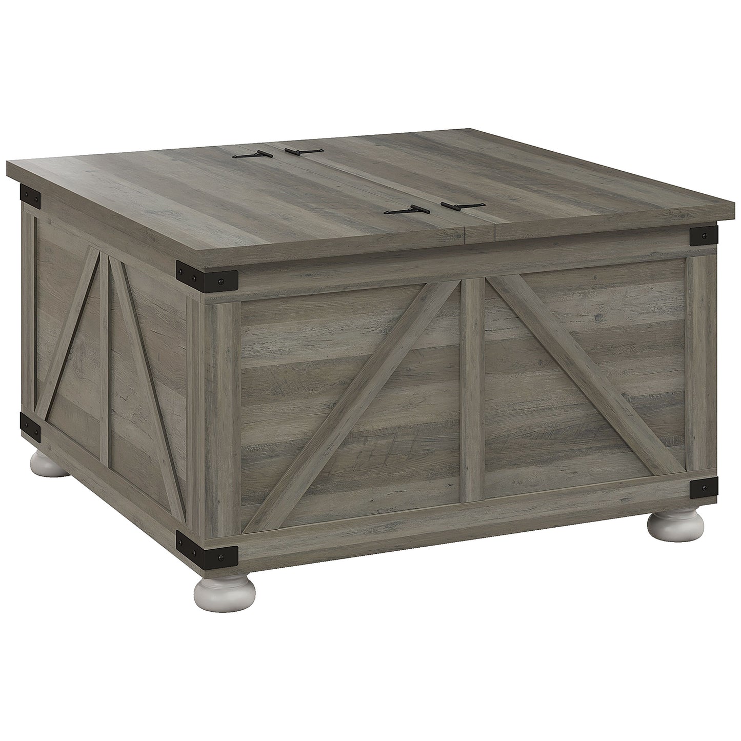 Farmhouse Coffee Table, Square Center Table with Flip-top Lids, Hidden Storage Compartment and Wooden Legs, Distressed G