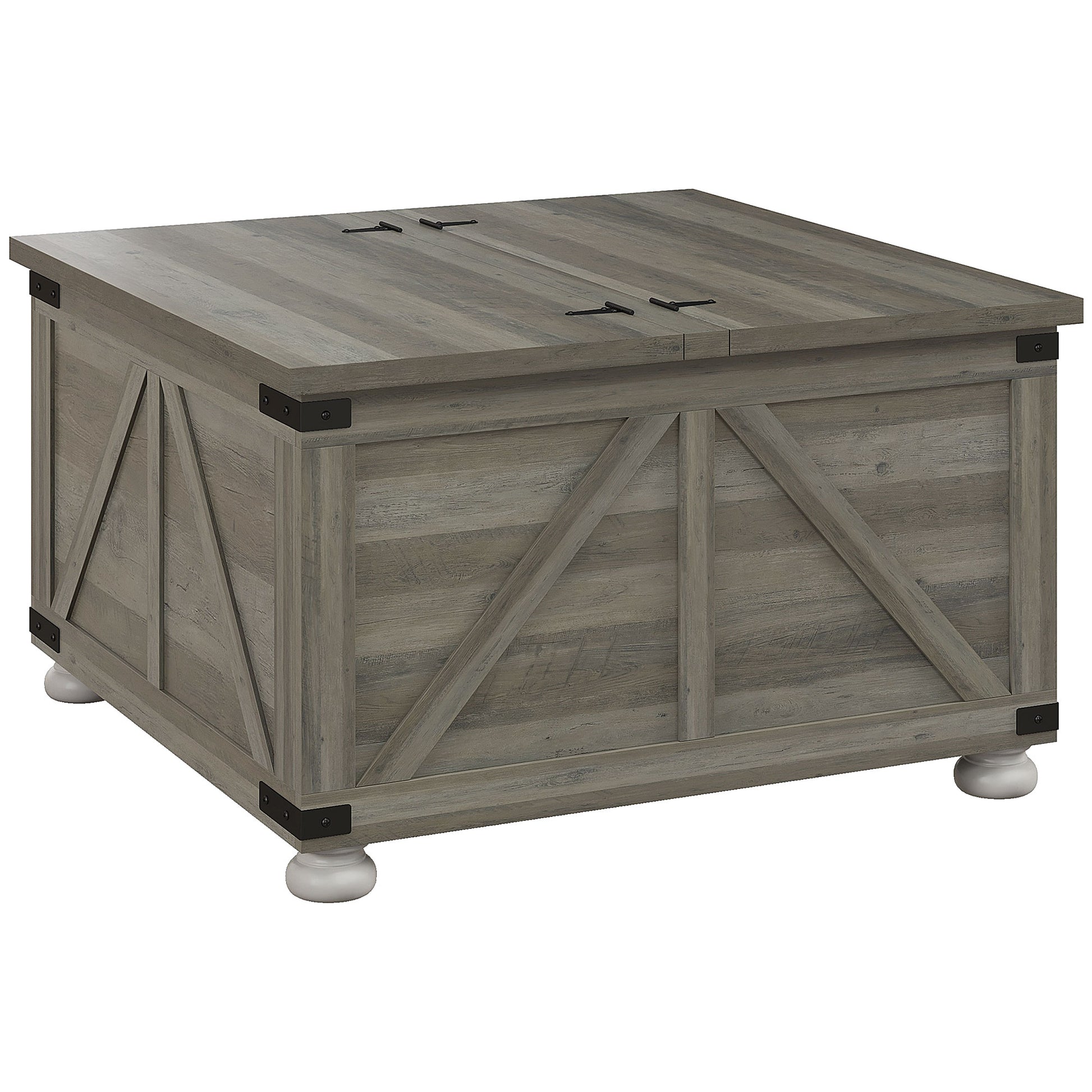 Farmhouse Coffee Table, Square Center Table with Flip-top Lids, Hidden Storage Compartment and Wooden Legs, Distressed G