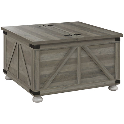 Farmhouse Coffee Table, Square Center Table with Flip-top Lids, Hidden Storage Compartment and Wooden Legs, Distressed G