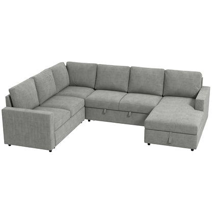 Pull Out Sofa Bed, Sleeper Sofa Couch with Hidden Storage, Chaise Lounge, Velvet Upholstery, U-Shaped Futon Couch