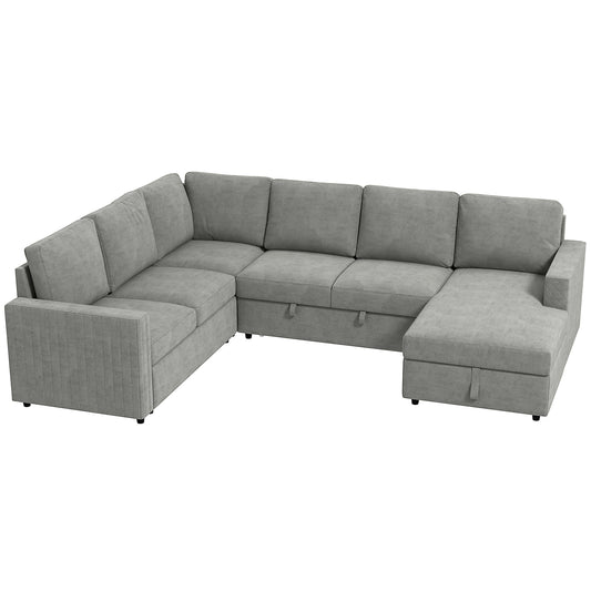 Pull Out Sofa Bed, Sleeper Sofa Couch with Hidden Storage, Chaise Lounge, Velvet Upholstery, U-Shaped Futon Couch