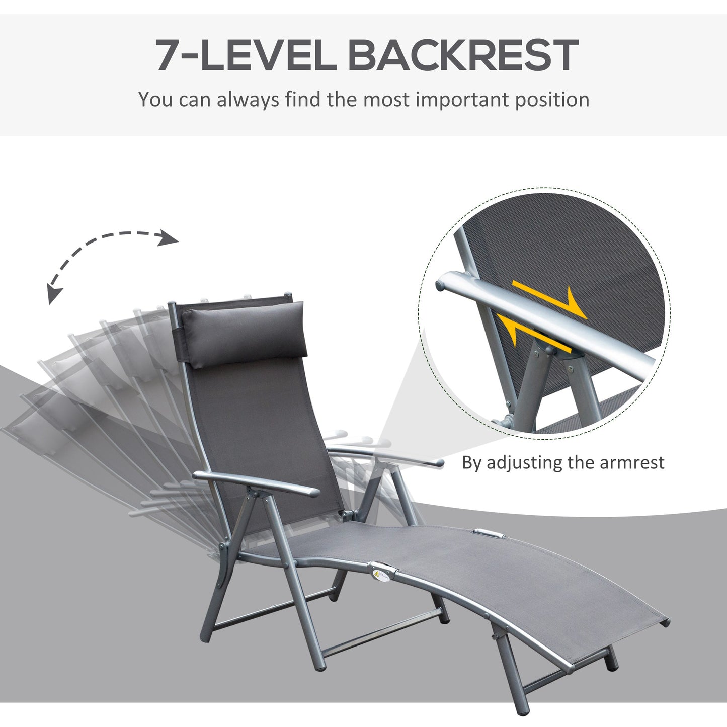 Heavy-duty Adjustable Folding Reclining Chair Outdoor Sun Lounger Patio Chaise Lounge Garden Beach Gravity Lounge with P
