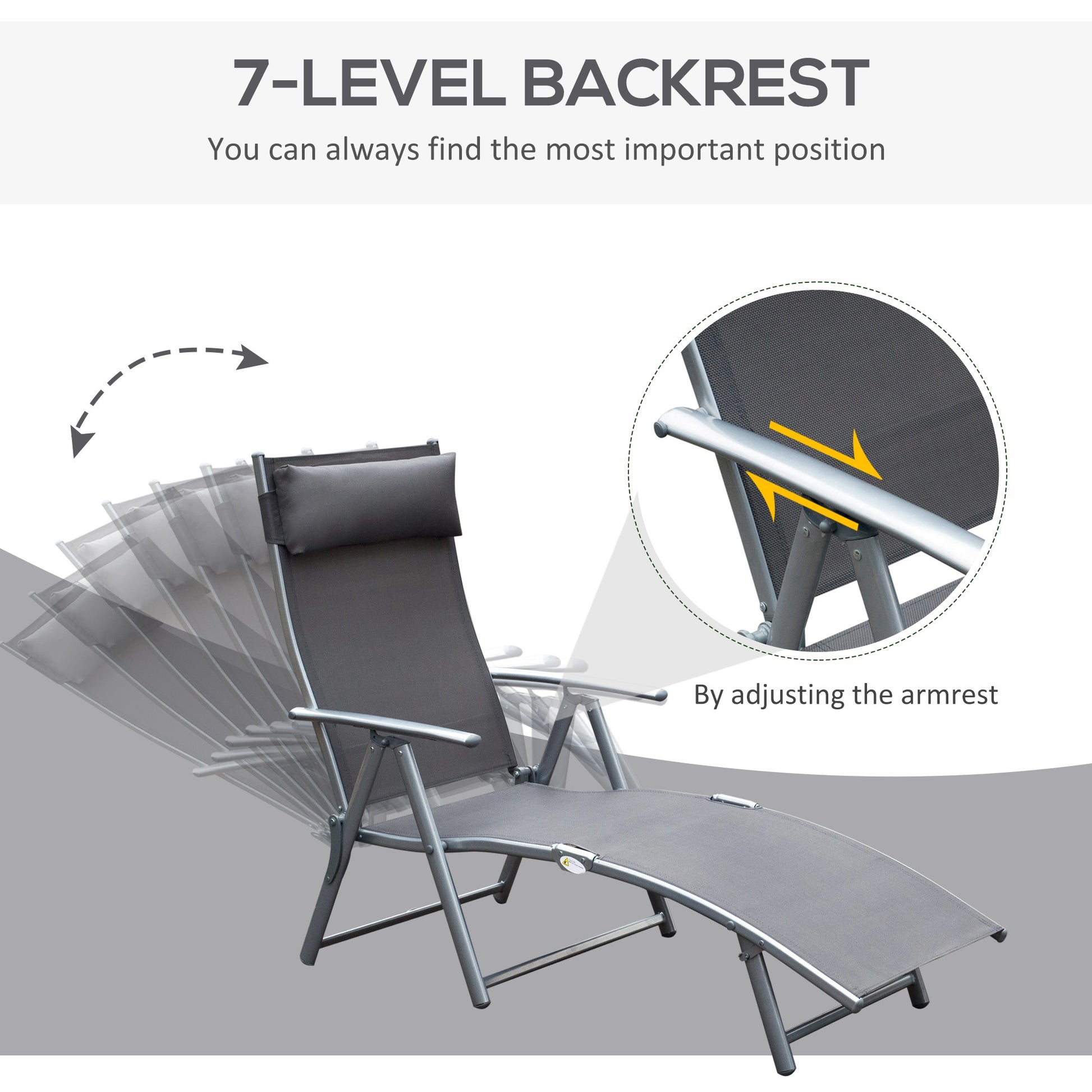 Heavy-duty Adjustable Folding Reclining Chair Outdoor Sun Lounger Patio Chaise Lounge Garden Beach Gravity Lounge with P