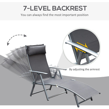 Heavy-duty Adjustable Folding Reclining Chair Outdoor Sun Lounger Patio Chaise Lounge Garden Beach Gravity Lounge with P