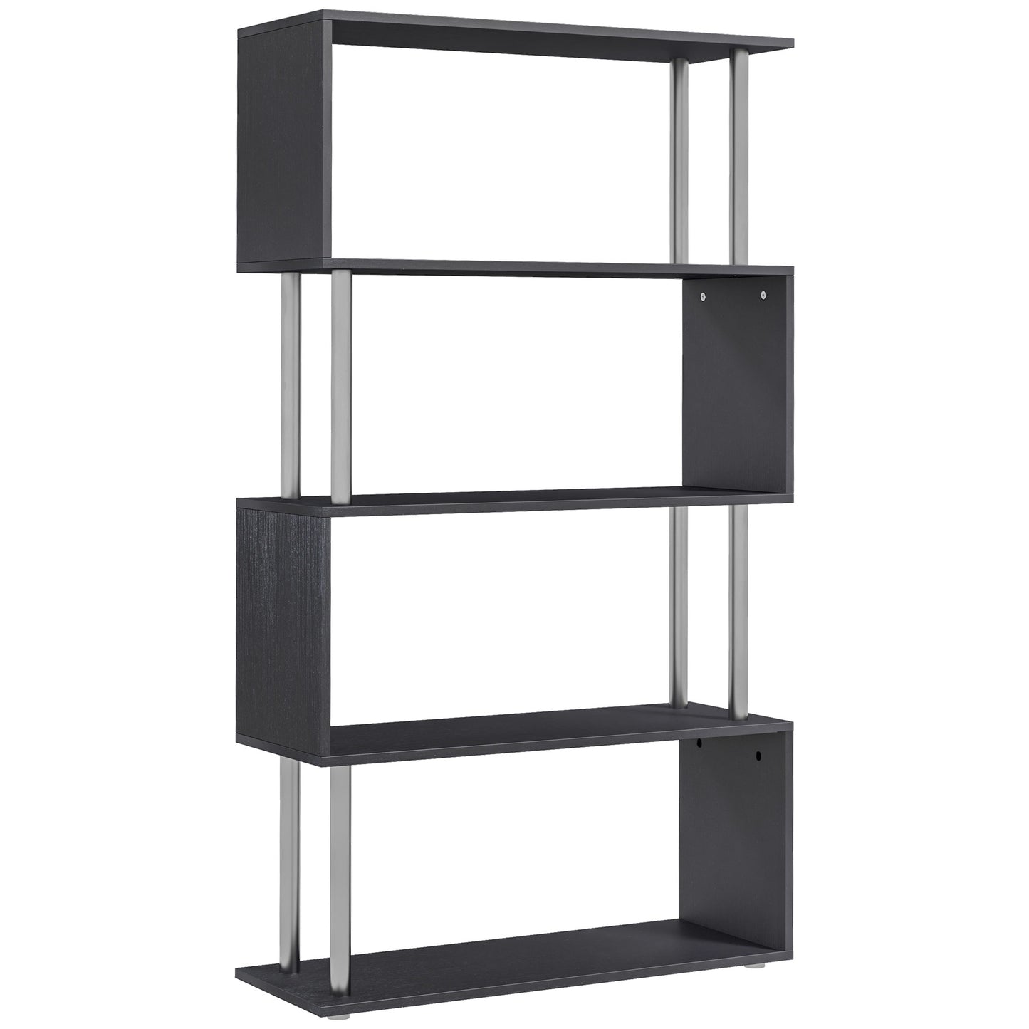 5-Tiers Geometric Wooden Bookcase S-Shaped Storage Bookshelf Display with Metal Frame for Living Room, Bedroom, Home Off