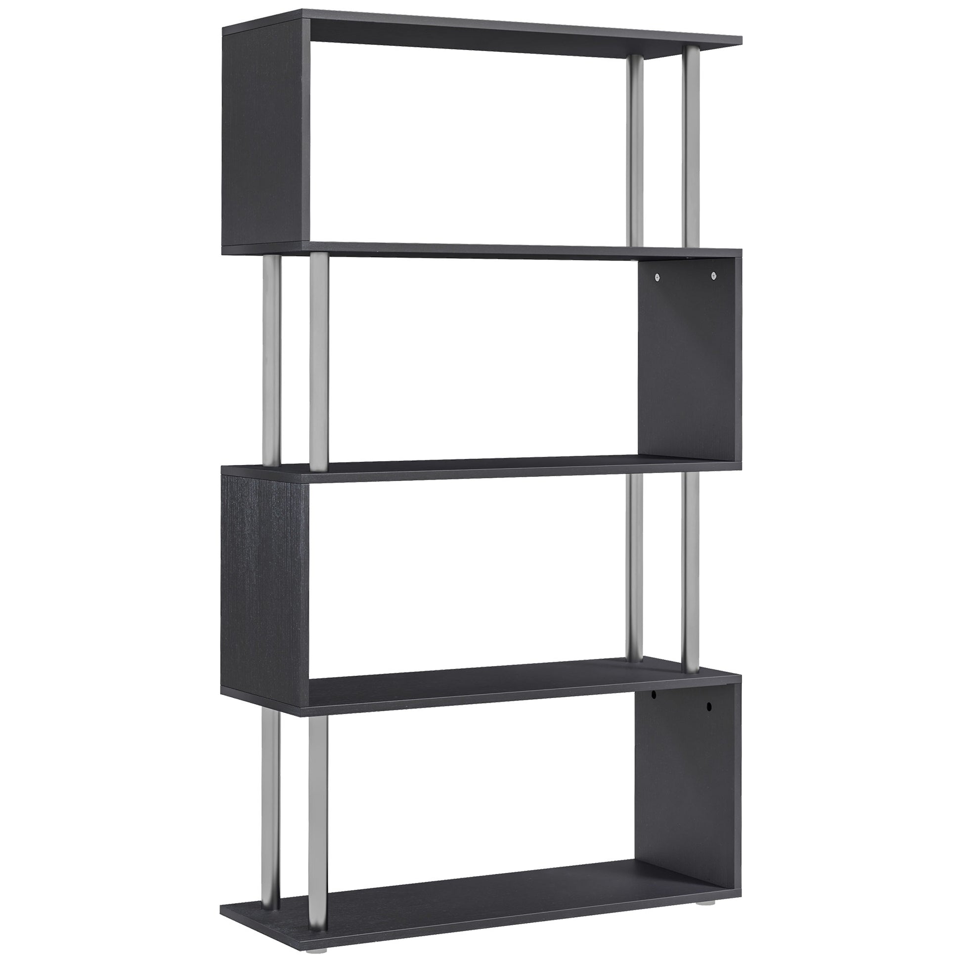 5-Tiers Geometric Wooden Bookcase S-Shaped Storage Bookshelf Display with Metal Frame for Living Room, Bedroom, Home Off