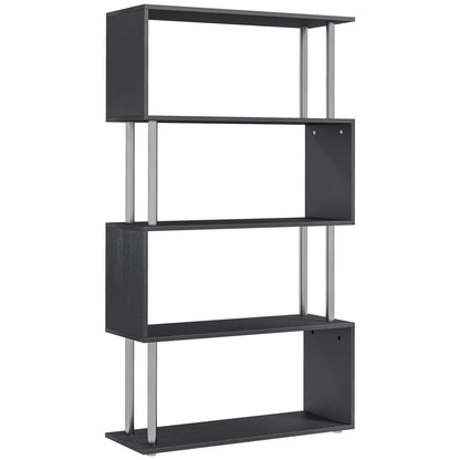 5-Tiers Geometric Wooden Bookcase S-Shaped Storage Bookshelf Display with Metal Frame for Living Room, Bedroom, Home Off