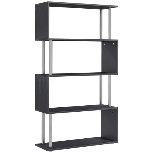 5-Tiers Geometric Wooden Bookcase S-Shaped Storage Bookshelf Display with Metal Frame for Living Room, Bedroom, Home Off