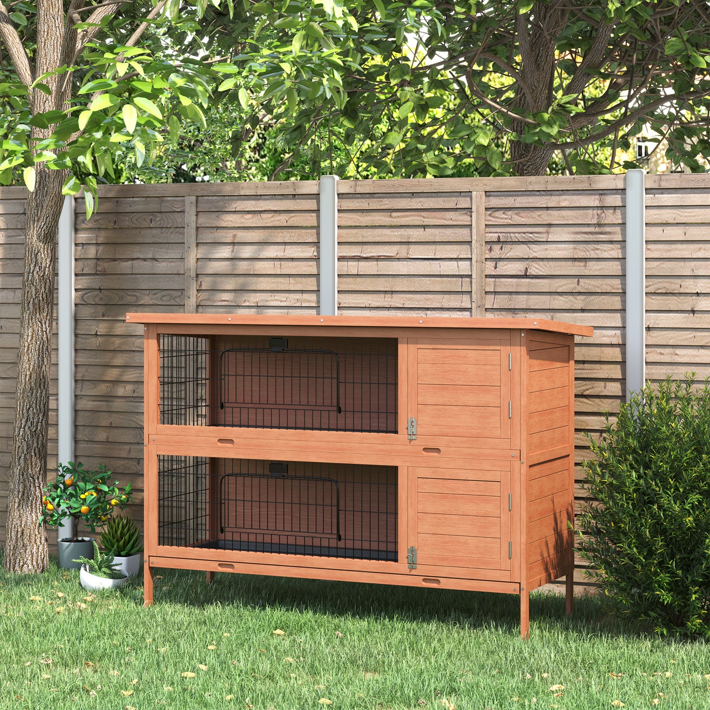 54"L 2-Story Large Rabbit Hutch Bunny Cage Wooden Pet House Small Animal Habitat with Lockable Doors, No Leak Tray and W