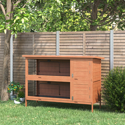 54"L 2-Story Large Rabbit Hutch Bunny Cage Wooden Pet House Small Animal Habitat with Lockable Doors, No Leak Tray and W