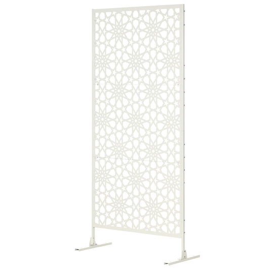 Metal Outdoor Privacy Screen, Decorative Outdoor Divider with Stand and Expansion Screws, 36.2" x 17.7" x 78", White