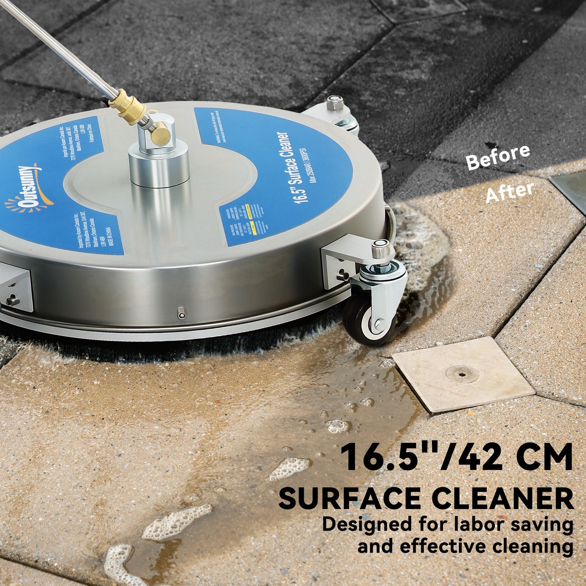 16" Pressure Washer Surface Cleaner with 4 Wheels, Stainless Steel Power Washer Surface Cleaner with 1/4" Quick Connecto