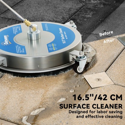 16" Pressure Washer Surface Cleaner with 4 Wheels, Stainless Steel Power Washer Surface Cleaner with 1/4" Quick Connecto