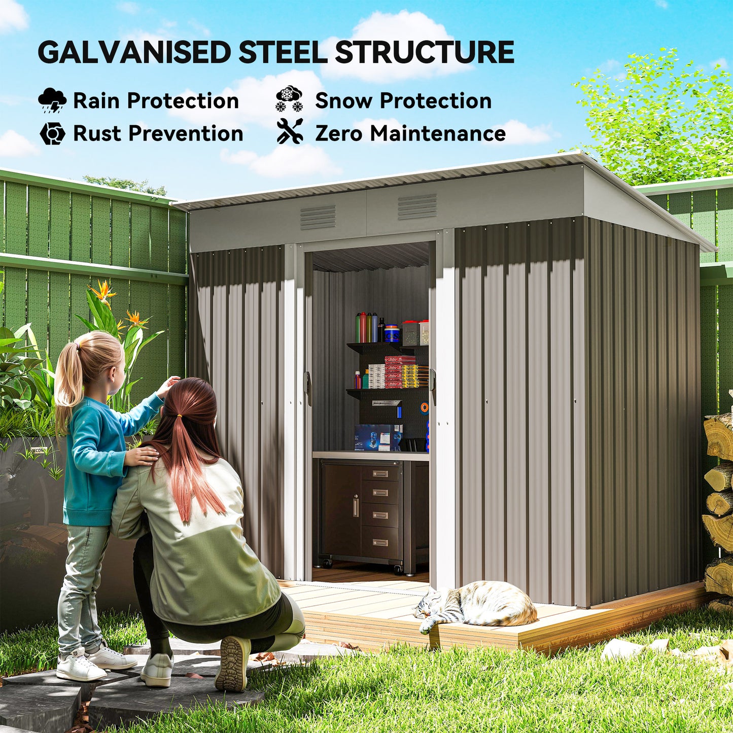 7' x 4' Outdoor Storage Shed, Metal Garden Tool Storage House Organizer with Lockable Sliding Doors and Vents for Backya