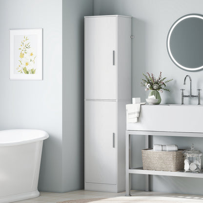 Tall Bathroom Cabinet, Slim 6-Tier Bathroom Floor Cabinet with 2 Doors and 4 Adjustable Shelves, White