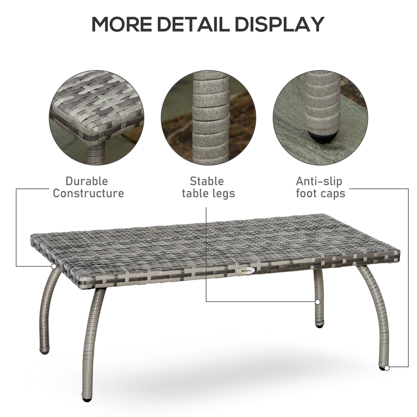 Rattan Coffee Table Outdoor Side Table, 35.4" x 19.7" Small Wicker Patio Furniture with All-Weather PE for Garden, Balco