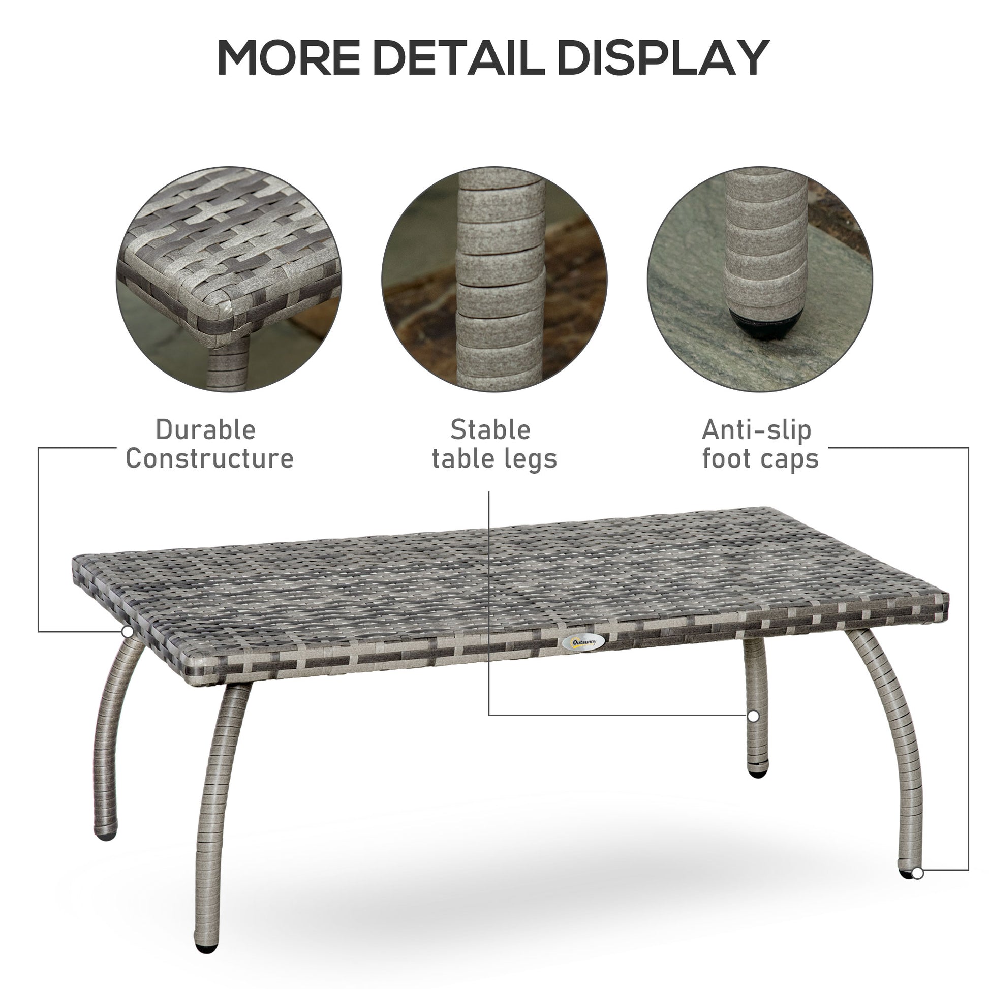 Rattan Coffee Table Outdoor Side Table, 35.4" x 19.7" Small Wicker Patio Furniture with All-Weather PE for Garden, Balco