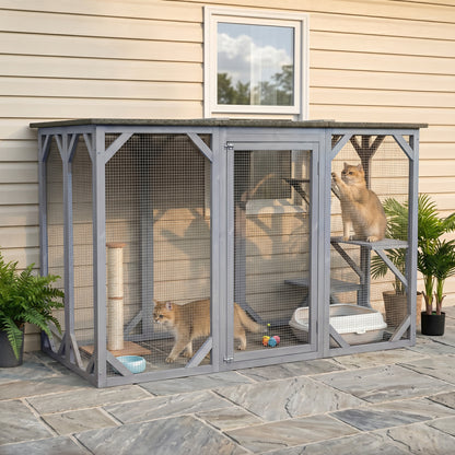 44.1" H Cat Cage, Indoor Outdoor Wooden Enclosure Pet House, Small Animal Cage Hutch, Suitable for Rabbit, Dogs, Kitten,