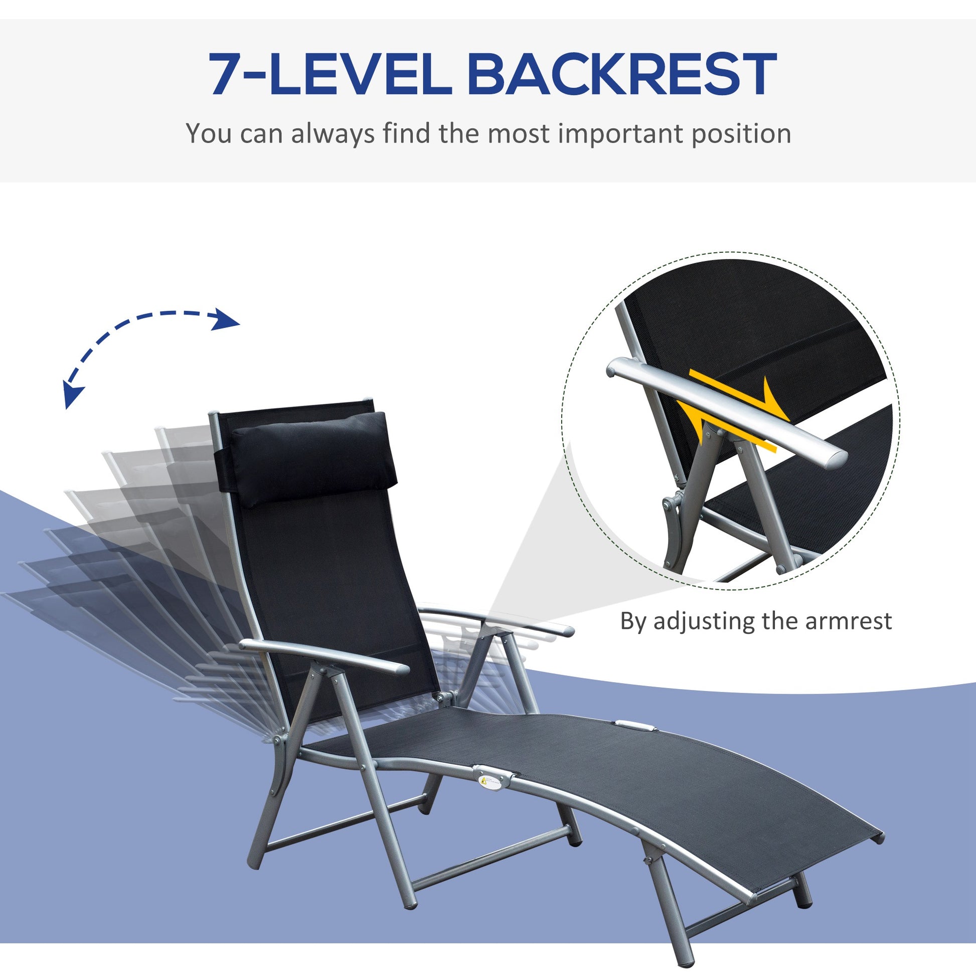 Heavy-duty Adjustable Folding Reclining Chair Outdoor Sun Lounger Patio Chaise Lounge Garden Beach Gravity Lounge with P