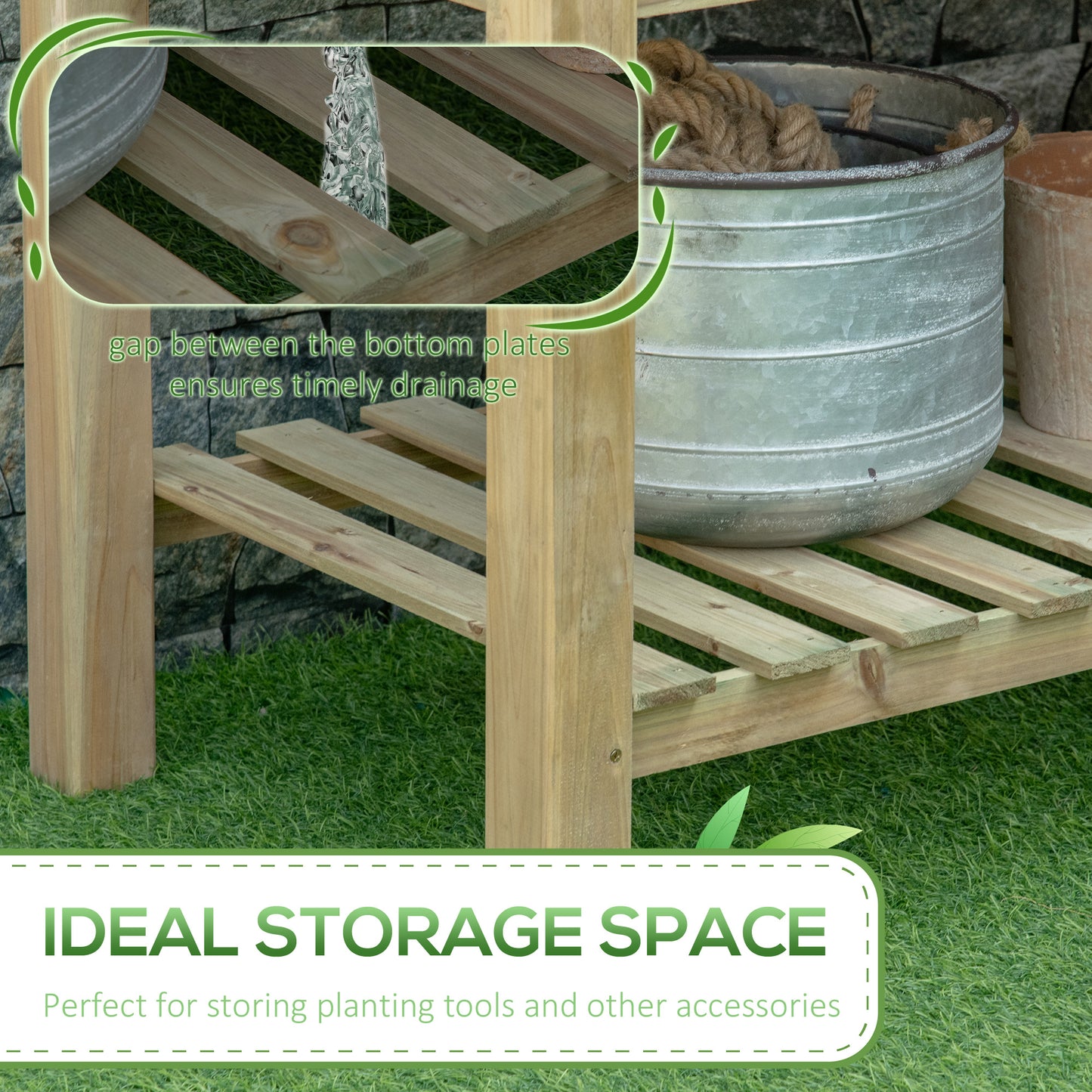 45" x 22" x 33" Raised Garden Bed with Legs and Storage Shelf, Wooden Elevated Planter Box with Drainage Holes for Backy
