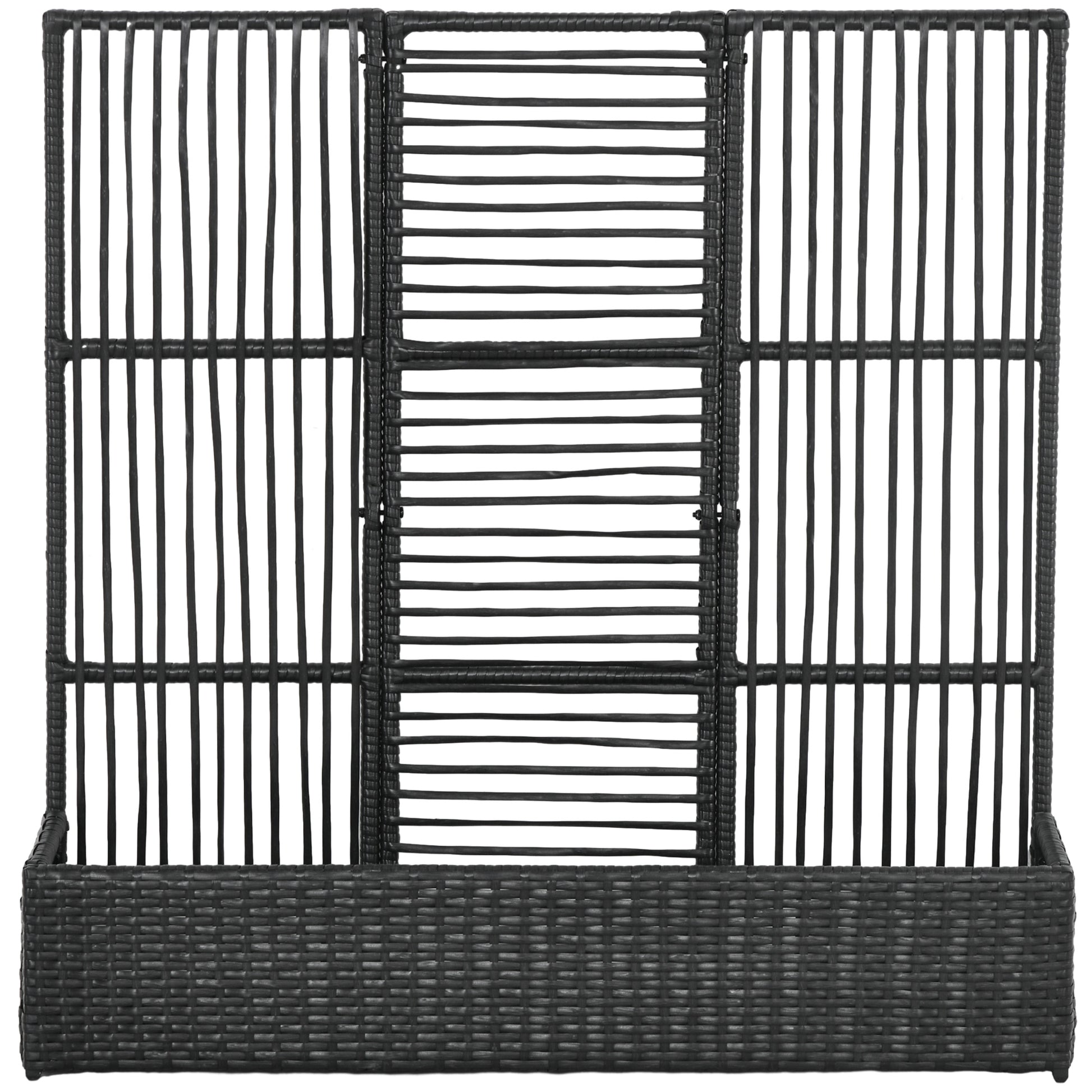 Raised Garden Bed with Lattice Trellis, Rattan Outdoor Planter with Storage for Garden, Patio, Balcony, Black