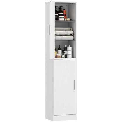 Tall Bathroom Cabinet, Slim 6-Tier Bathroom Floor Cabinet with 2 Doors and 4 Adjustable Shelves, White
