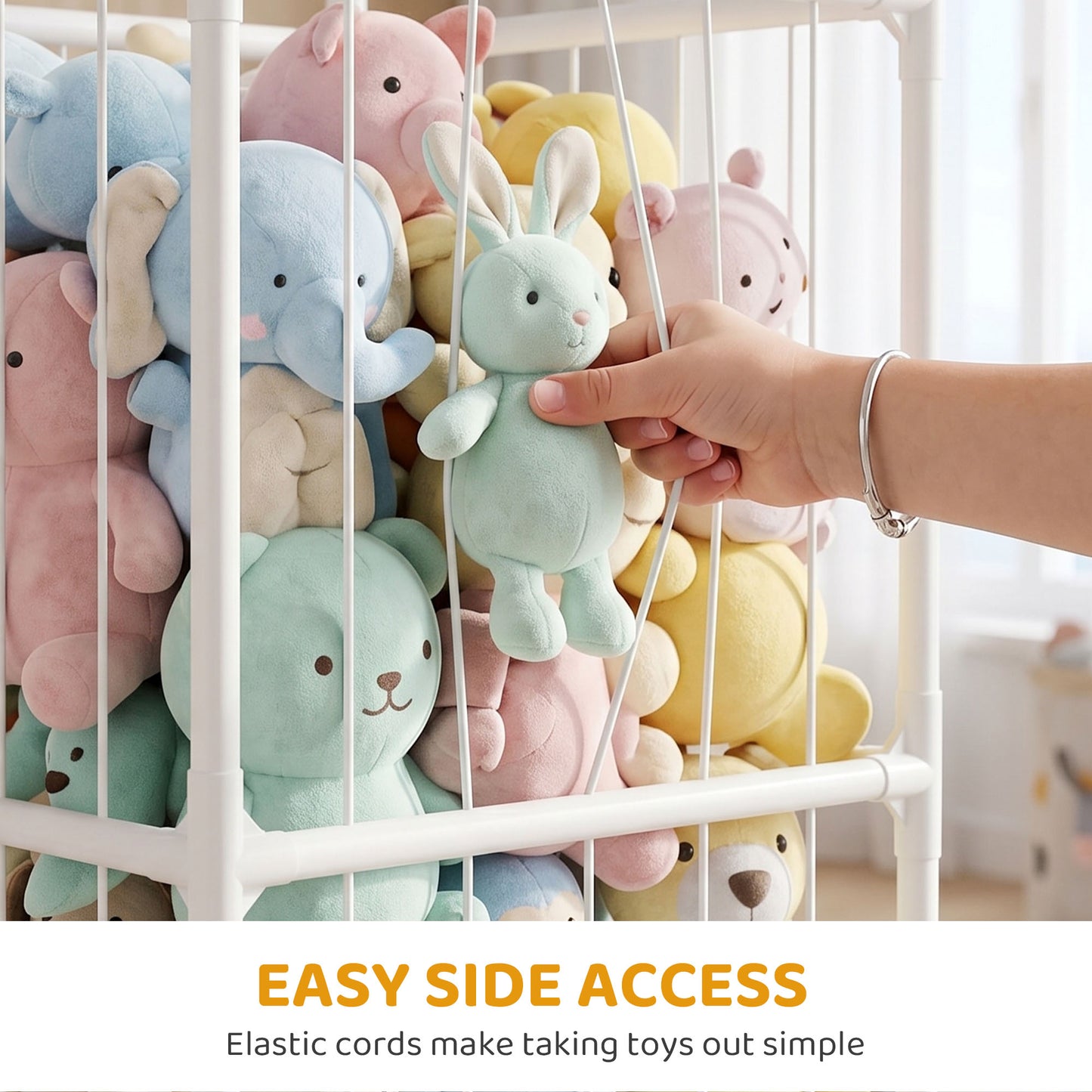 Qaba Stuffed Animal Storage Organizer, Teddy Toy Storage Organizer with Waterproof Bottom for Playroom, Nursery, 47x47x1