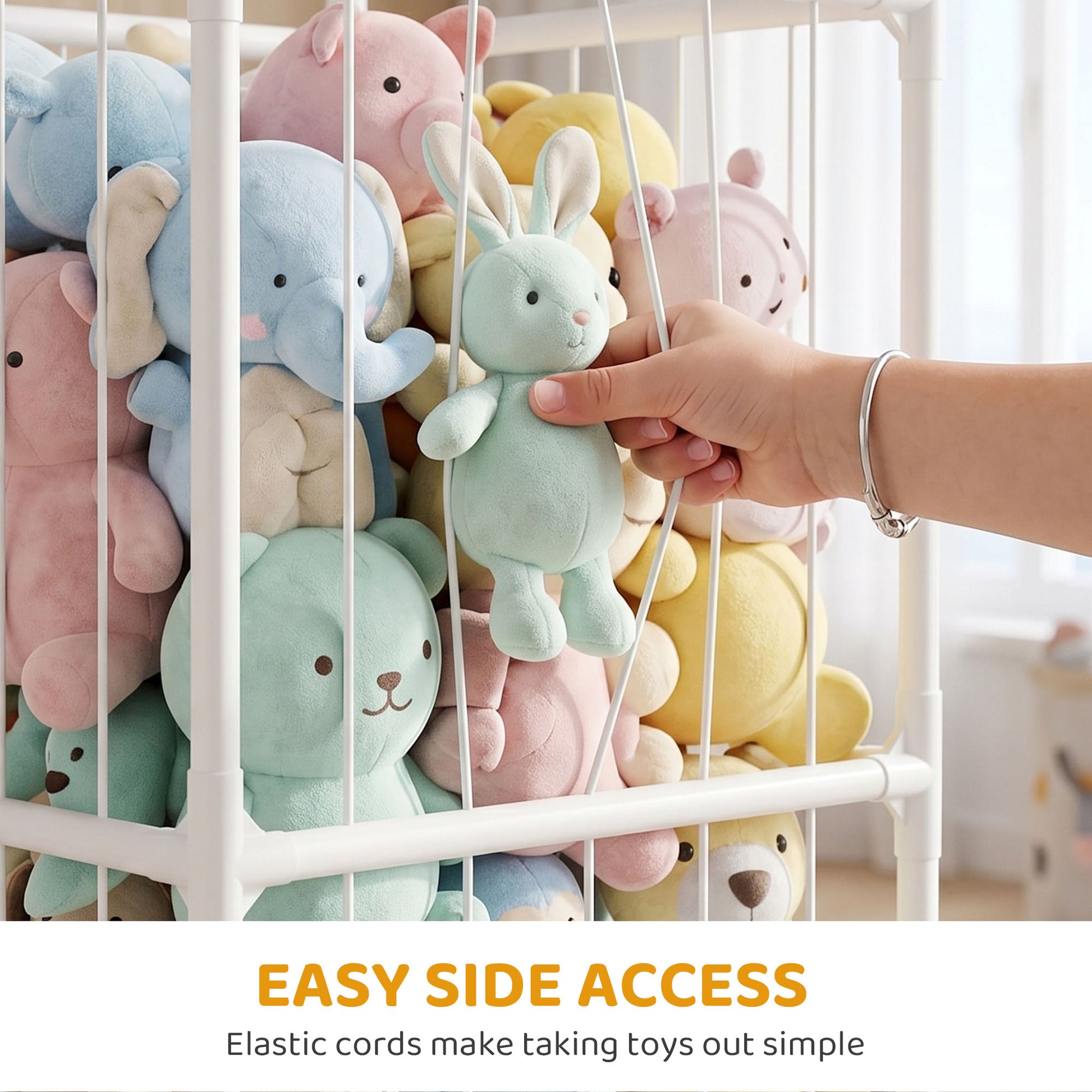 Qaba Stuffed Animal Storage Organizer, Teddy Toy Storage Organizer with Waterproof Bottom for Playroom, Nursery, 47x47x1