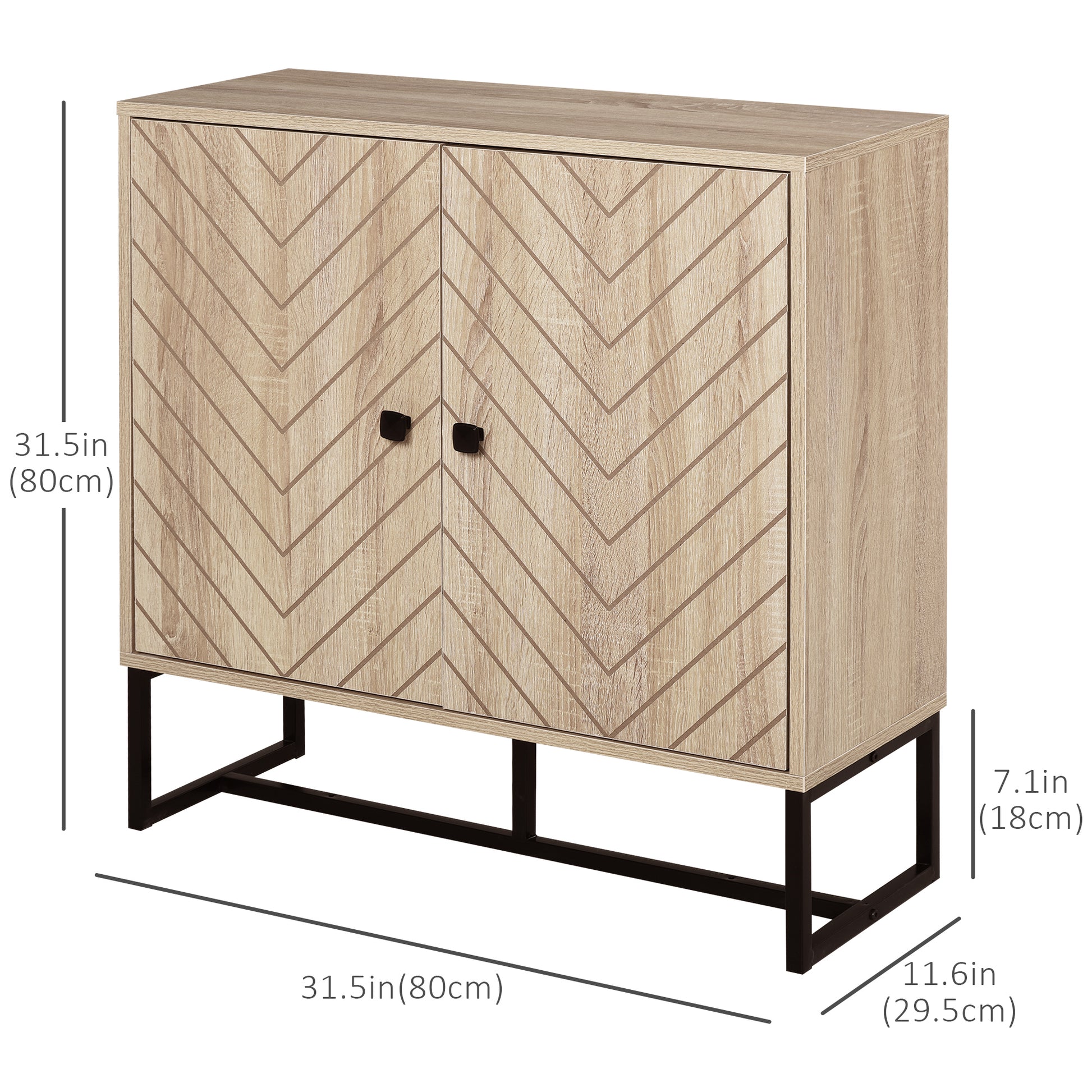 Modern Sideboard, Buffet Cabinet with 2 Chevron Doors and Adjustable Shelf, Kitchen Storage Cabinet with Steel Base, Cof