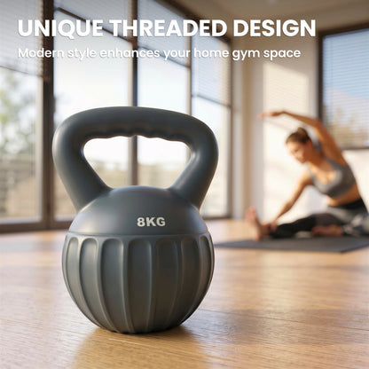 Soozier Kettlebell, 18 lbs Kettle Bell with Non-Slip Handle for Home Gym, Weight Lifting and Strength Training, Grey