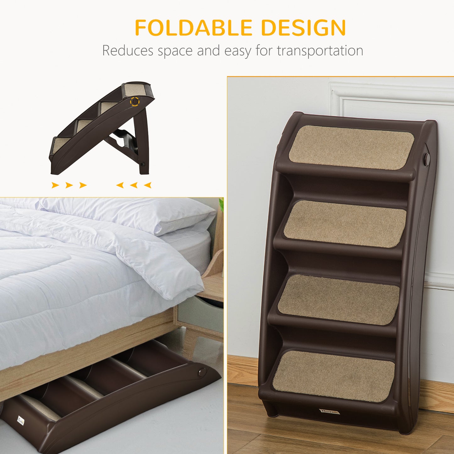 4-Level Portable Pet Stairs, Foldable Dog Ramp, Lightweight Cat Steps, with Nonslip Soft Mats, for High Bed, Sofa, Up to