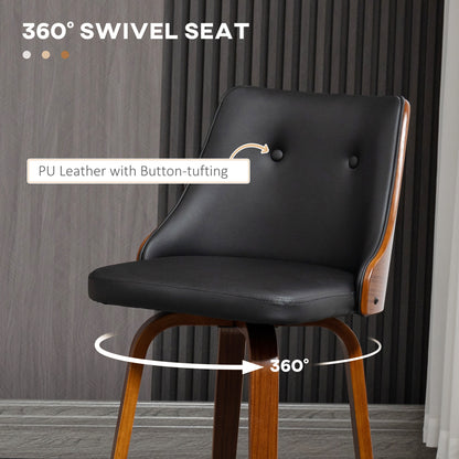 Bar Height Bar Stools Set of 2, PU Leather Upholstered Swivel Barstools with Solid Wood Legs Footrest and Tufted Back, B