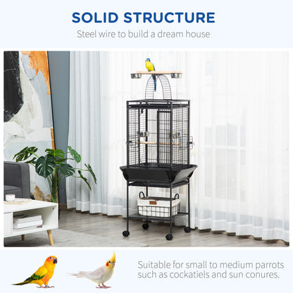 61.5 Inch Bird Cage Parakeet House for Cockatiel with Stand, Pull Out Tray, Play Top, Storage Shelf, Wood Perch, Food Co