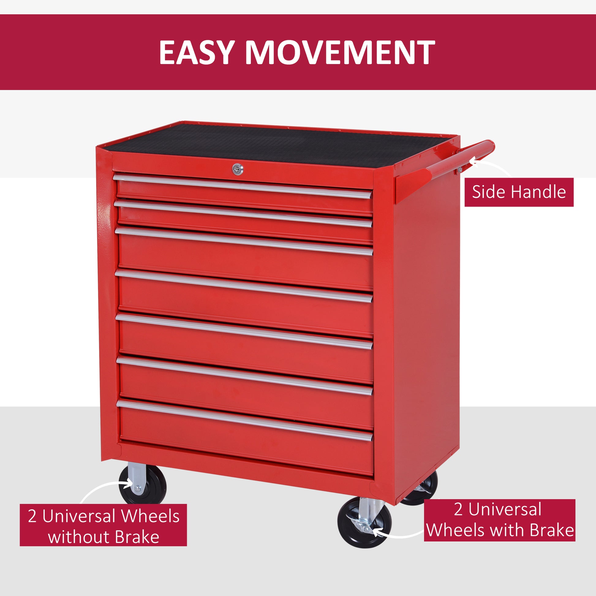 Rolling Tool Chest, 7-Drawer Lockable Tool Cabinet with 4 Wheels, Handle, Toolbox Storage Organizer for Garage, Workshop