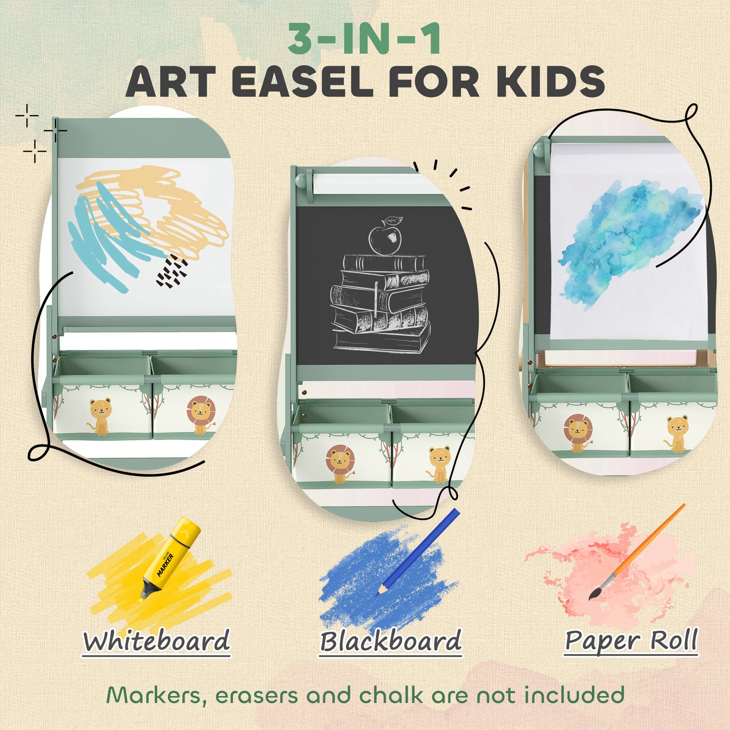 Qaba Art Easel for Kids, Double-Sided Whiteboard & Chalkboard with Paper Roll, 2 Storage Boxes, Gift for Boys, Girls, Gr
