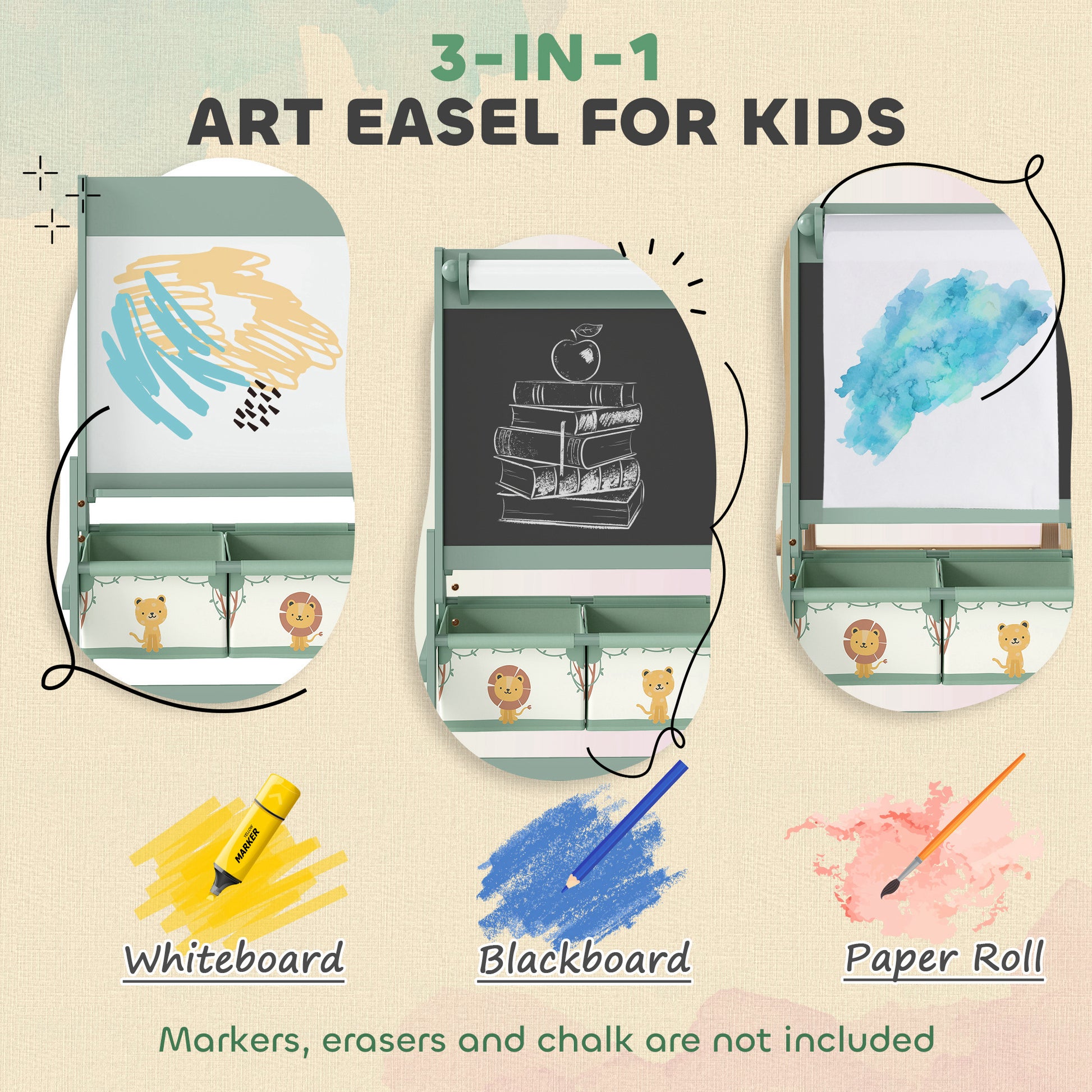 Qaba Art Easel for Kids, Double-Sided Whiteboard & Chalkboard with Paper Roll, 2 Storage Boxes, Gift for Boys, Girls, Gr