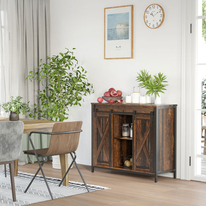 Industrial Sideboard, Buffet Cabinet with Sliding Barn Doors, Storage Cabinets and Adjustable Shelves for Living Room, K