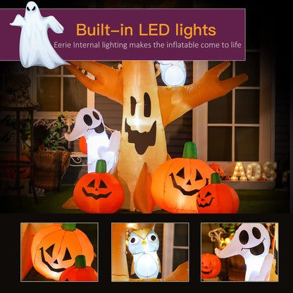 Inflatable Halloween Decoration Haunted Tree with Owl, Ghost, Pumpkins, Blow-Up Outdoor LED Display for Lawn, Garden, Pa