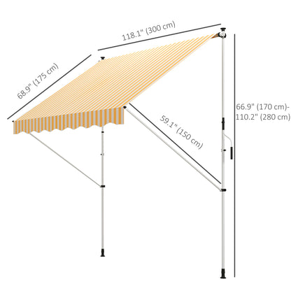 10x5ft Manual Retractable Awning, Patio Sun Shade Canopy Shelter with 5.6-9.2ft Support Pole, Water Resistant UV Protect