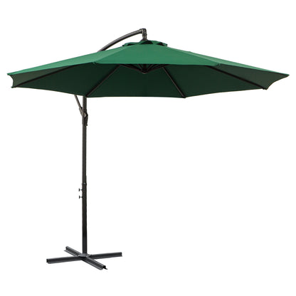 9.7ft Offset Patio UmbrellaCantilever Parasol with Crank Handle, 8 Ribs and Cross Base for Outdoor, Sun Shade, Green