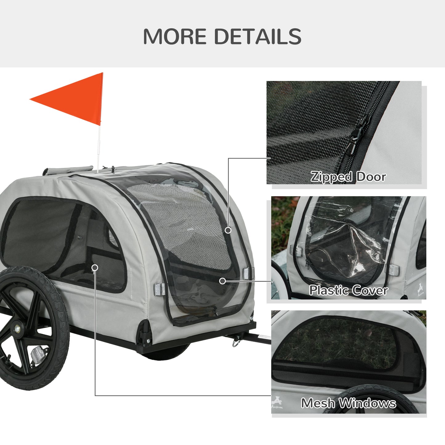 VarietyKart Dog Bike Trailer with Mesh Windows, Safety Leash, Safety Flag, Doors, for Small Medium Dogs Travel, Light Gr