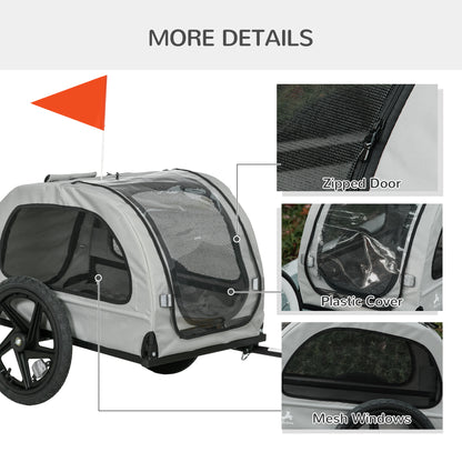 VarietyKart Dog Bike Trailer with Mesh Windows, Safety Leash, Safety Flag, Doors, for Small Medium Dogs Travel, Light Gr