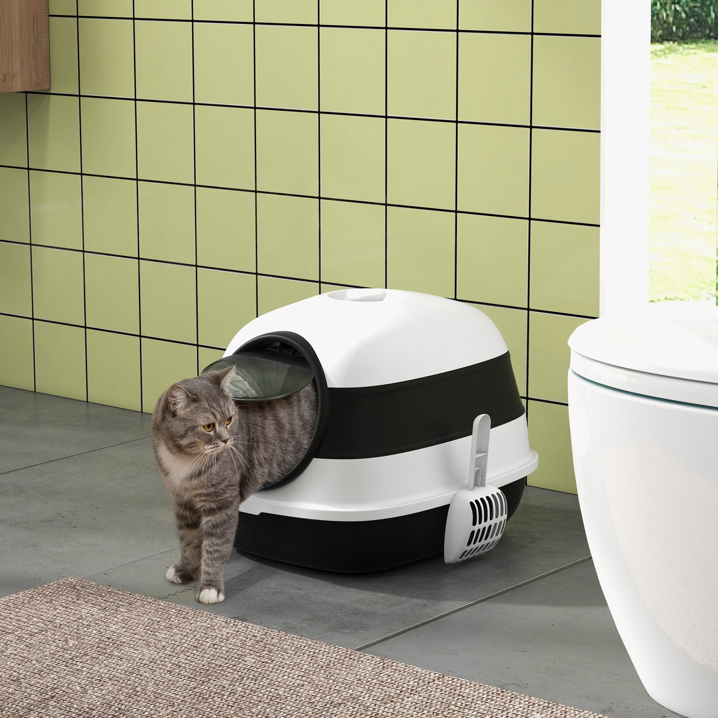 Cat Litter Box with Lid, Covered Litter Box w/ High Sides, Black