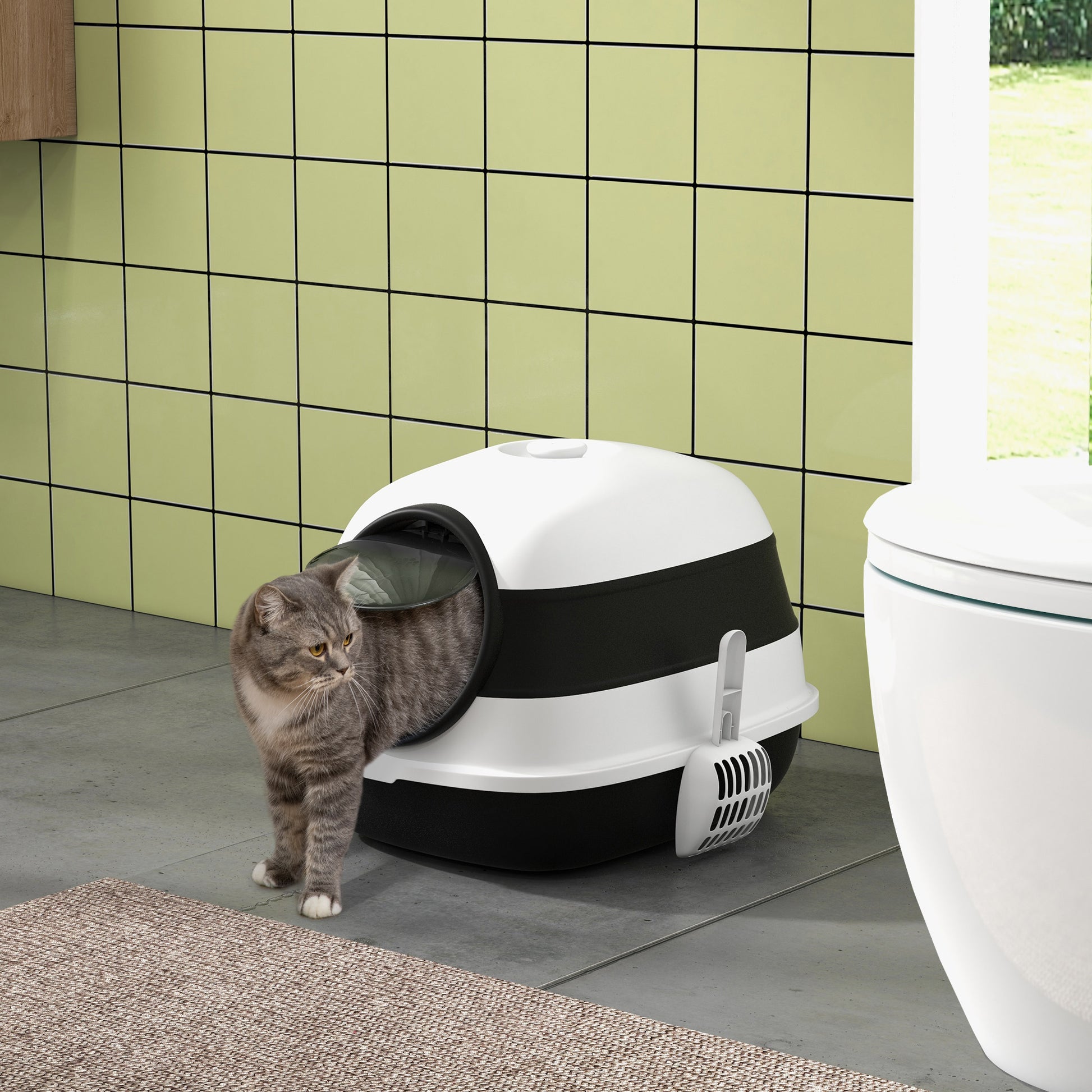 Cat Litter Box with Lid, Covered Litter Box w/ High Sides, Black