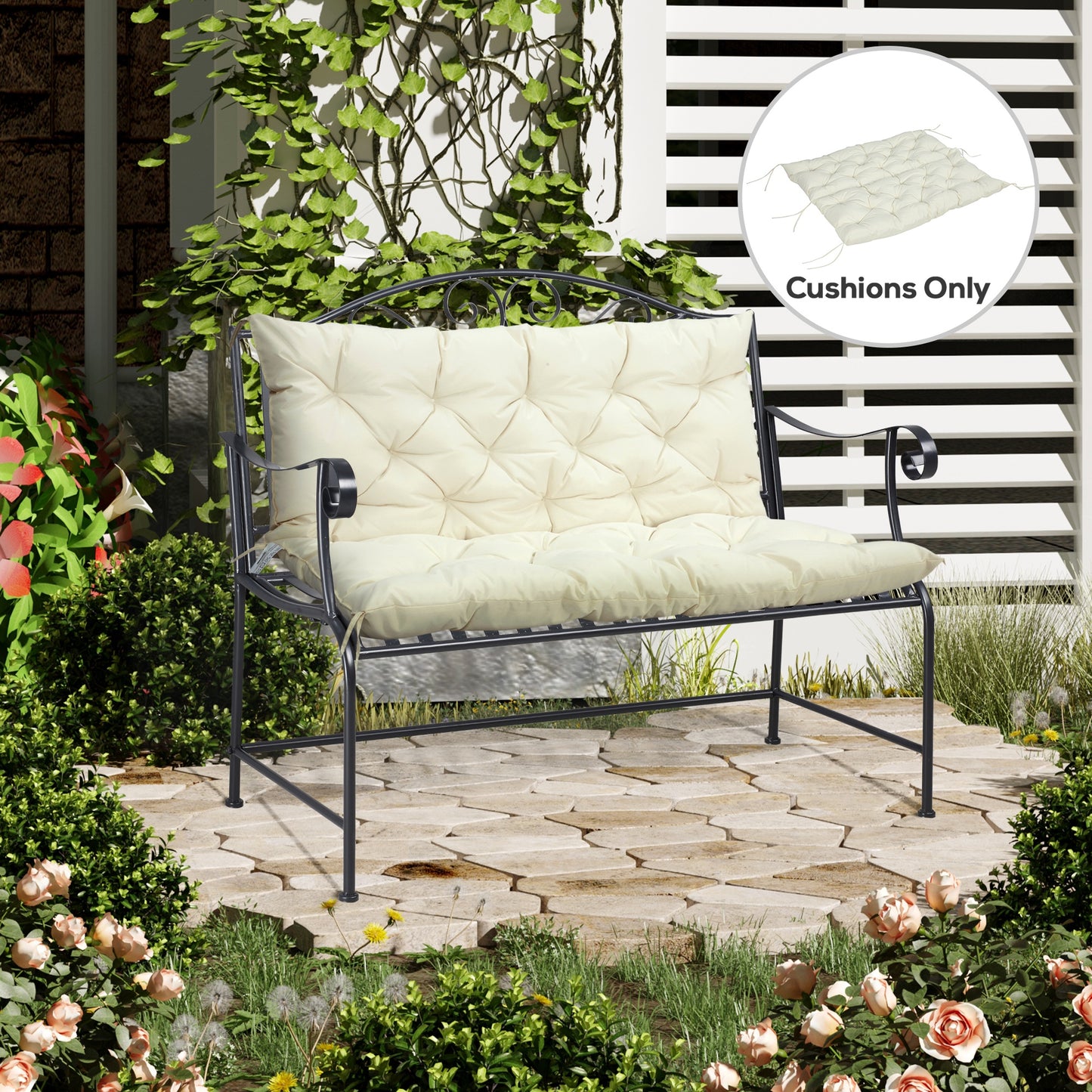 2 Seater Garden Bench Cushion, Soft Thick Outdoor Non-Slip 2 Seater Soft Pad With Backrest for Garden Patio, 52" x 43" x